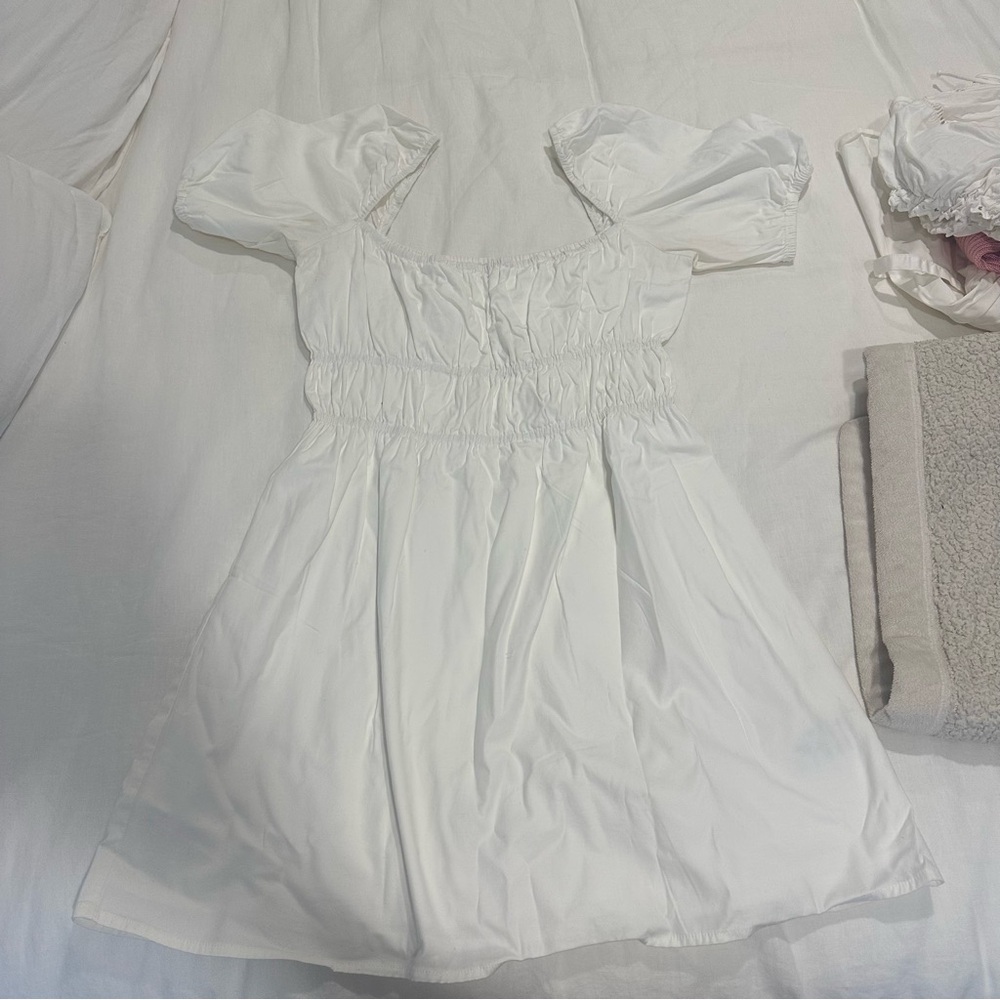 Reformation White Puff Sleeve Mini Dress